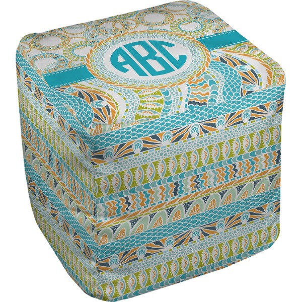 Custom Teal Circles & Stripes Cube Pouf Ottoman - 18" (Personalized)