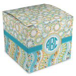 Teal Circles & Stripes Cube Favor Gift Boxes (Personalized)