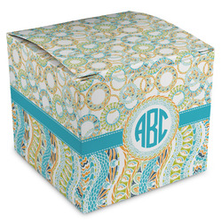 Teal Circles & Stripes Cube Favor Gift Boxes (Personalized)
