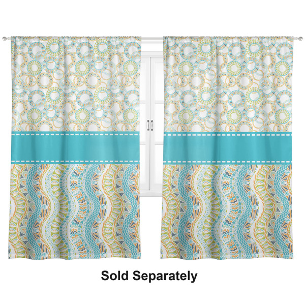 Teal Circles & Stripes Curtains Double