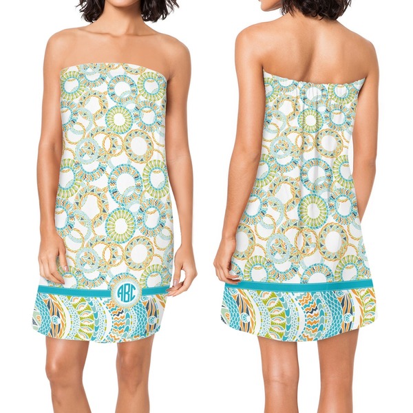 Teal Circles & Stripes Custom Bath Wrap - Front & Back View