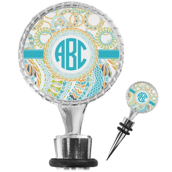 Custom Teal Circles & Stripes Wine Bottle Stopper (Personalized)
