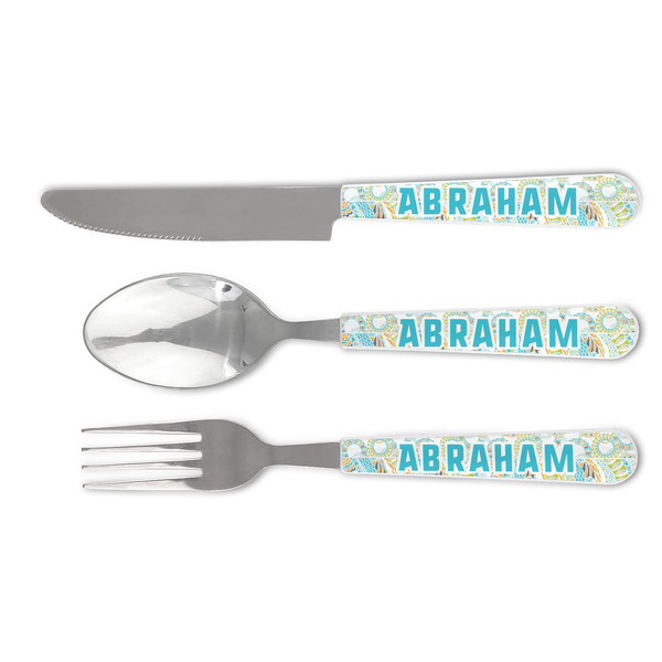 Custom Teal Circles & Stripes Cutlery Set (Personalized)