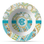 Teal Circles & Stripes Plastic Bowl - Microwave Safe - Composite Polymer (Personalized)