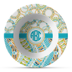 Teal Circles & Stripes Plastic Bowl - Microwave Safe - Composite Polymer (Personalized)