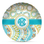 Teal Circles & Stripes Microwave Safe Plastic Plate - Composite Polymer (Personalized)