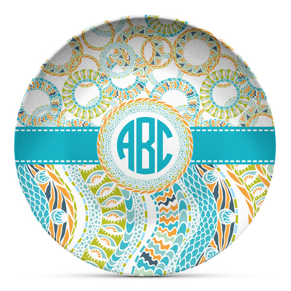 Custom Teal Circles & Stripes Microwave Safe Plastic Plate - Composite Polymer (Personalized)