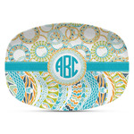 Teal Circles & Stripes Plastic Platter - Microwave & Oven Safe Composite Polymer (Personalized)