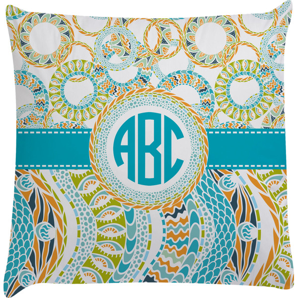 Custom Teal Circles & Stripes Decorative Pillow Case w/ Monogram