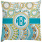 Teal Circles & Stripes Decorative Pillow Case w/ Monogram