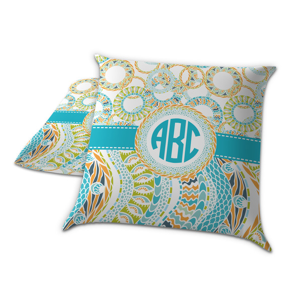 Teal Circles & Stripes Decorative Pillow Case - TWO