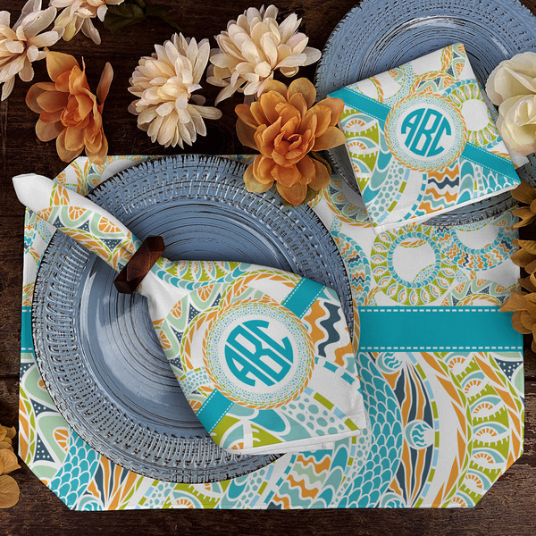 Teal Circles & Stripes Dining Set