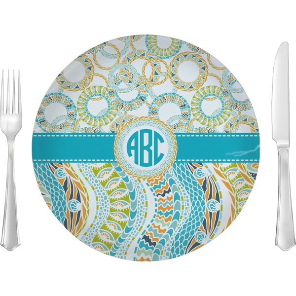 Custom Teal Circles & Stripes 10" Glass Lunch / Dinner Plates - Single or Set (Personalized)
