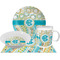 Teal Circles & Stripes Dinner Set - 4 Pc (Personalized)