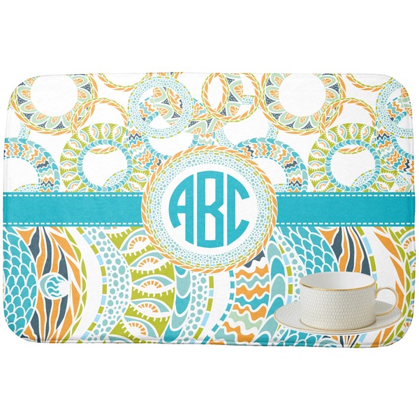 Teal Circles & Stripes Dish Drying Mat