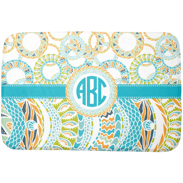 Custom Teal Circles & Stripes Dish Drying Mat (Personalized)