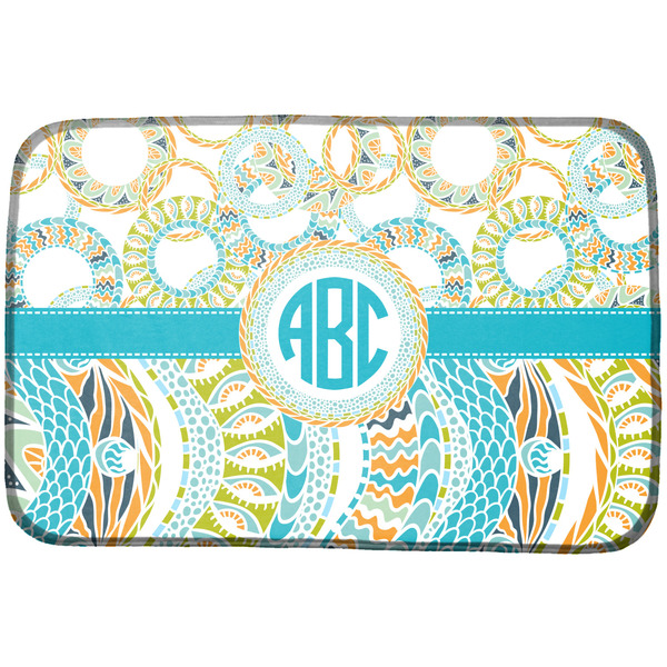 Custom Teal Circles & Stripes Dish Drying Mat (Personalized)
