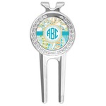 Teal Circles & Stripes Golf Divot Tool & Ball Marker (Personalized)