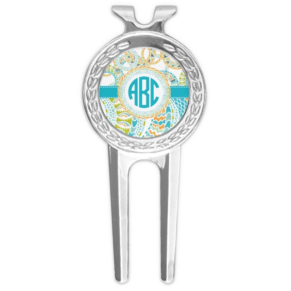 Custom Teal Circles & Stripes Golf Divot Tool & Ball Marker (Personalized)
