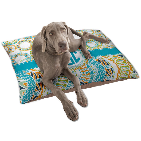 Custom Teal Circles & Stripes Dog Bed - Large w/ Monogram