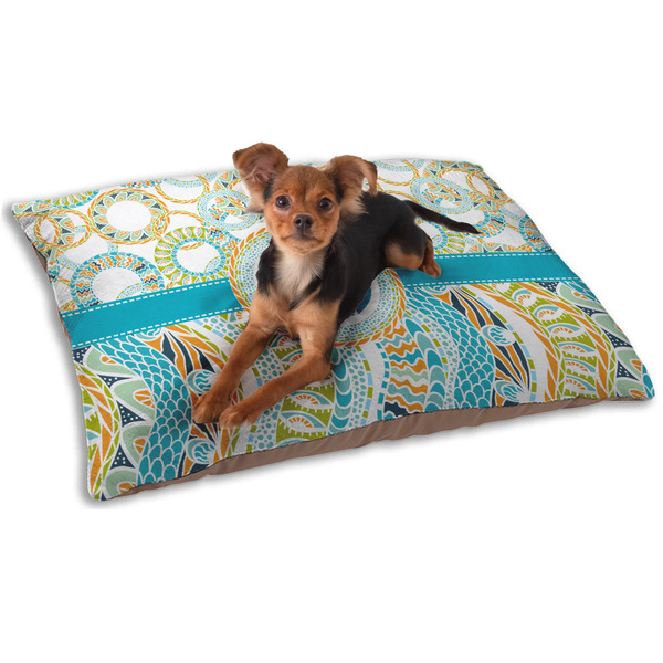 Custom Teal Circles & Stripes Dog Bed - Small w/ Monogram