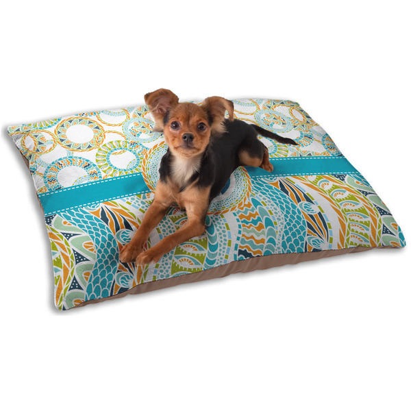 Teal Circles & Stripes Dog Bed - Small LIFESTYLE