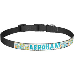 Teal Circles & Stripes Dog Collar - Large (Personalized)