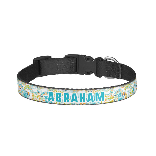 Custom Teal Circles & Stripes Dog Collar - Large (Personalized)