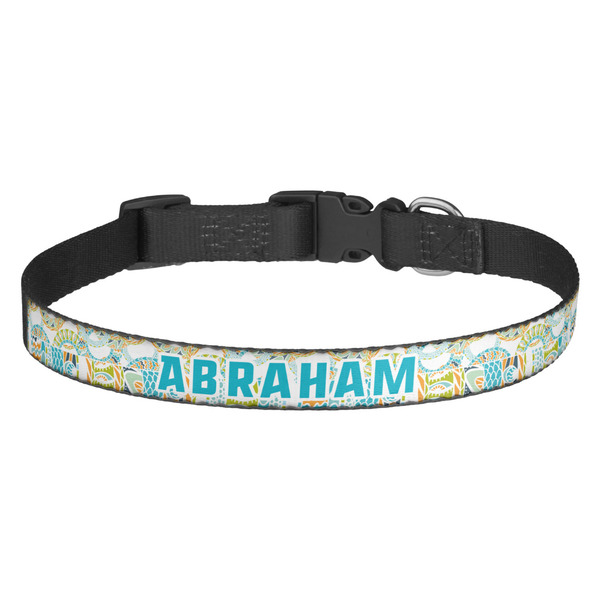 Custom Teal Circles & Stripes Dog Collar (Personalized)