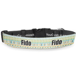 Teal Circles & Stripes Deluxe Dog Collar - Medium (11.5" to 17.5") (Personalized)
