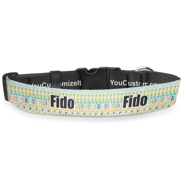 Custom Teal Circles & Stripes Deluxe Dog Collar - Small (8.5" to 12.5") (Personalized)