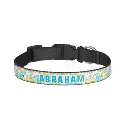 Teal Circles & Stripes Dog Collar - Small (Personalized)