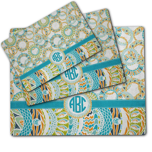 Teal Circles & Stripes Dog Food Mat - MAIN (sm, med, lrg)