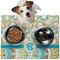 Teal Circles & Stripes Dog Food Mat - Medium LIFESTYLE