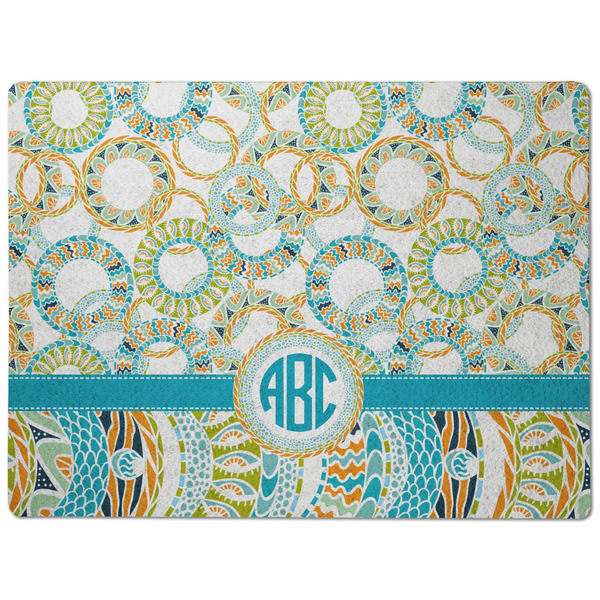 Teal Circles & Stripes Dog Food Mat - Medium without bowls