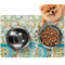 Teal Circles & Stripes Dog Food Mat - Small LIFESTYLE