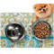 Teal Circles & Stripes Dog Food Mat - Small w/ Monogram