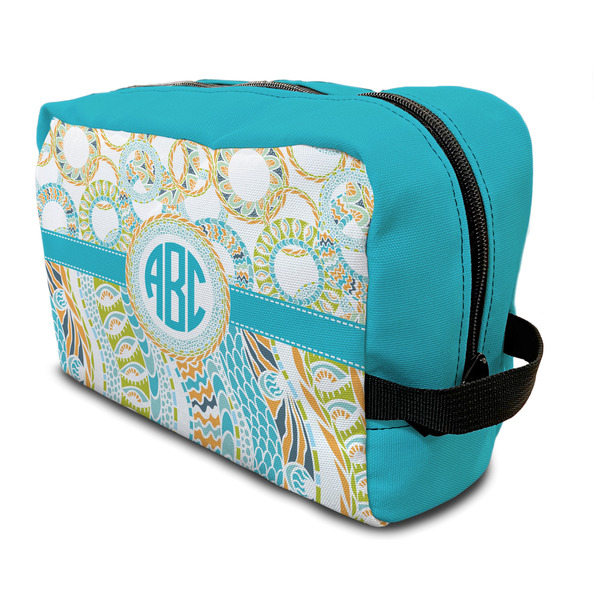 Custom Teal Circles & Stripes Toiletry Bag / Dopp Kit (Personalized)