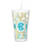 Teal Circles & Stripes Double Wall Tumbler with Straw (Personalized)