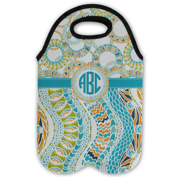 Teal Circles & Stripes Double Wine Tote - Flat (new)