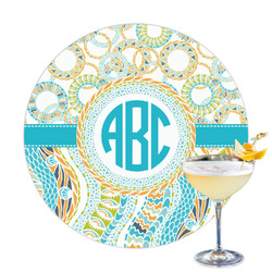 Teal Circles & Stripes Printed Drink Topper - 3.25" (Personalized)