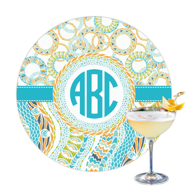 Custom Teal Circles & Stripes Printed Drink Topper (Personalized)