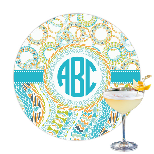 Custom Teal Circles & Stripes Printed Drink Topper - 3.25" (Personalized)