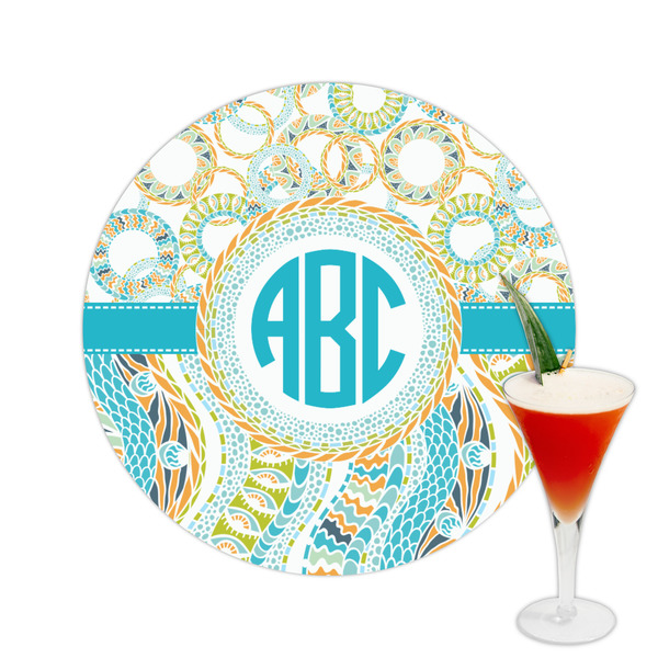 Custom Teal Circles & Stripes Printed Drink Topper -  2.5" (Personalized)