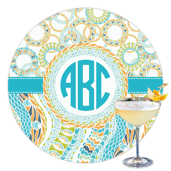 Custom Teal Circles & Stripes Printed Drink Topper - 3.5" (Personalized)