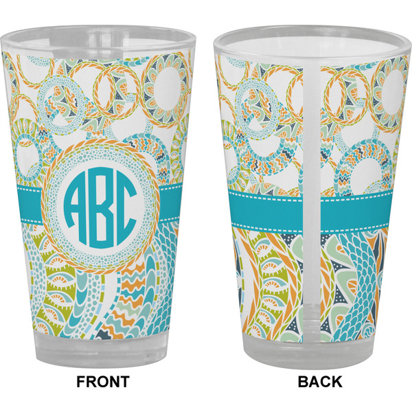Teal Circles & Stripes Pint Glass - Full Color - Front & Back Views