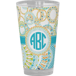 Teal Circles & Stripes Pint Glass - Full Color (Personalized)
