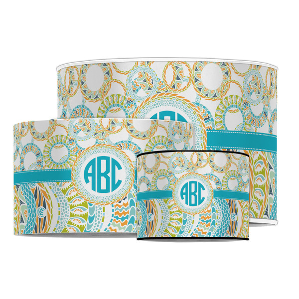Teal Circles & Stripes Drum Lampshades - MAIN