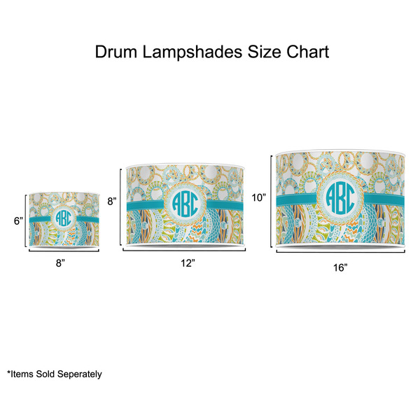 Teal Circles & Stripes Drum Lampshades - Sizing Chart