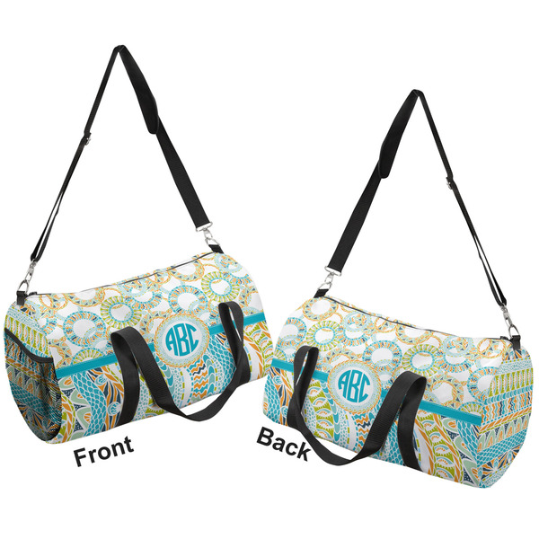 Teal Circles & Stripes Duffle bag small front and back sides